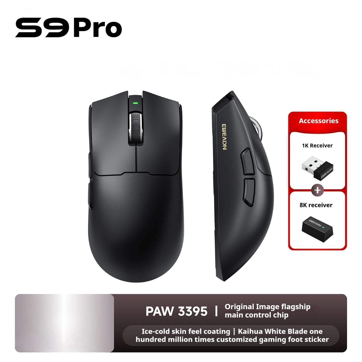 EWEADN S9 series Wireless Gaming Mouse,Tri-Mode,Lightweight Pro Design,High-Precision Sensor, Ergonomic, for Esports, PC/Office