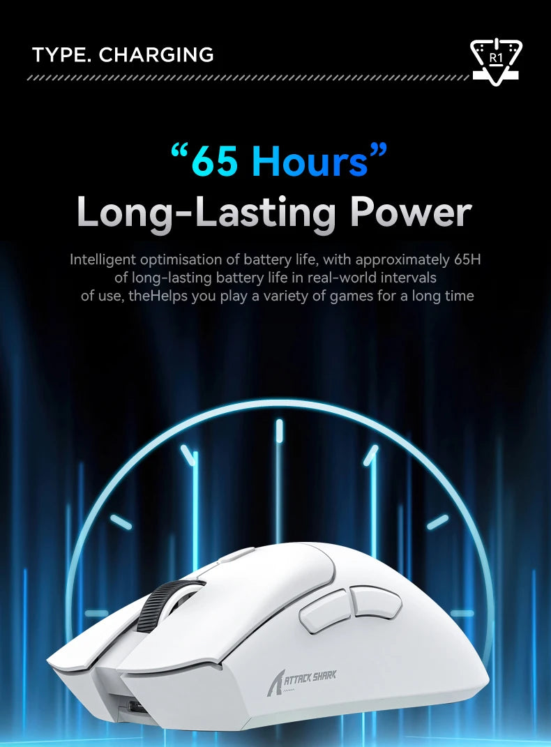 Attack Shark R1 Wireless Gaming Mouse Tri Mode 2.4G Bluetooth Wired 18K DPI 1000Hz PAW3311 Sensor 59g Lightweight Rechargeable