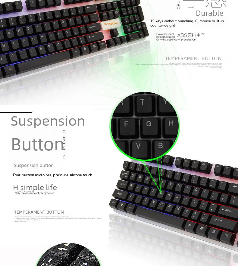 Doctor Denton Floating Rainbow Backlight Wired Keyboard Mouse Set Diy Computer Assembly Suitable For Gaming Office