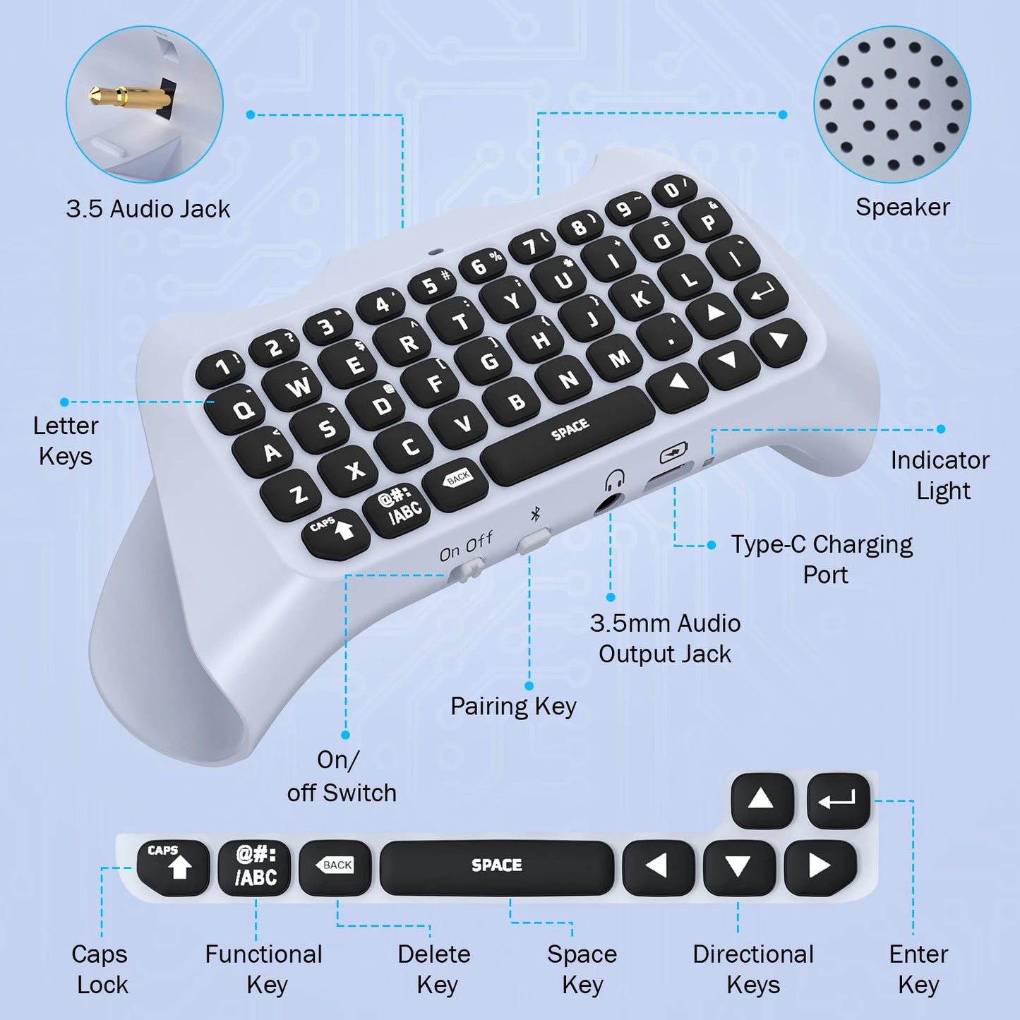 RGB Backlight Keyboard for PS5 Controller,Bluetooth Wireless Mini Gamepad Chatpad for Playstation 5 with Upgraded Speaker