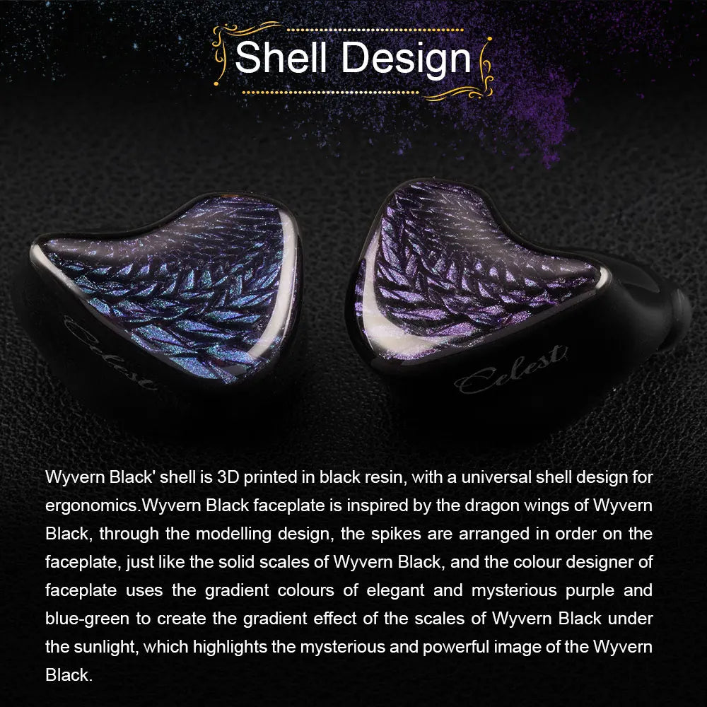 Celest Wyvern Black Type-C In Ear Earphone Monitor With Microphone Hifi Music Headphone IEMs Wired Gaming Earbuds For Gif