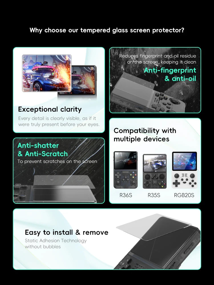 DATA FROG R36S Screen Protector Tempered Glass Protector for R35S RGB20S Retro Handheld Game Console Accessories