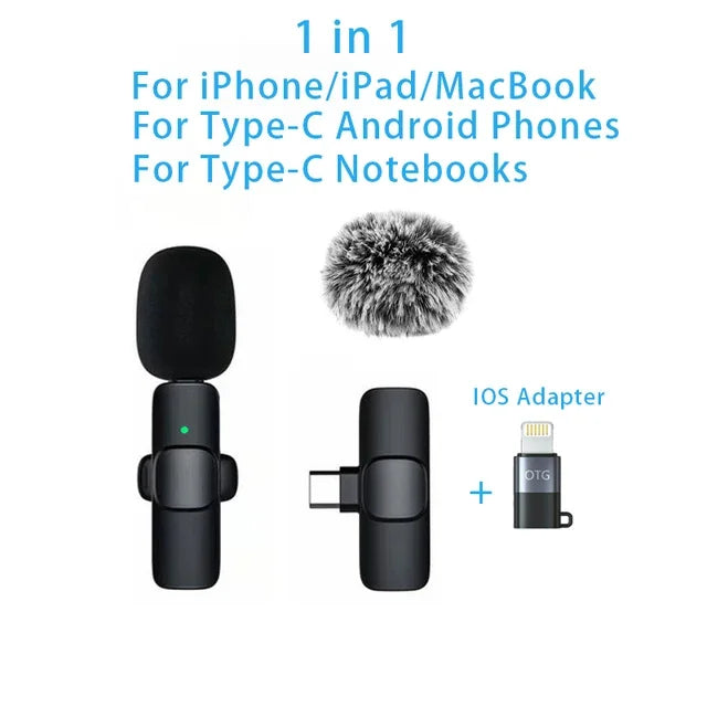 Lavalier Microphone 2.4G Wireless Portable Audio Video Recording Mini Mic for iPhone Android Live Broadcast Gaming Phone