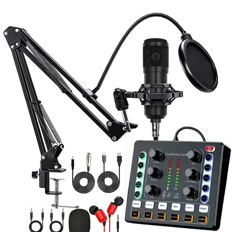 V8S sound card English podcast equipment set BM800 Condenser microphone F998 Karaoke Podcast Recording Live Stream for phones