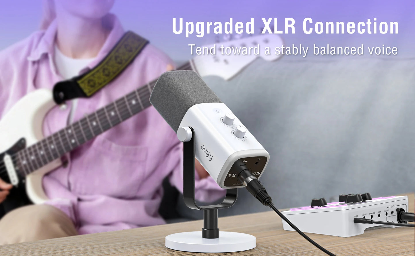 FIFINE RGB Streaming Podcast Kit with Dynamic Mic & Audio Mixer for Gaming/Recording/Live Streaming, Instant Audio Control- KS5W