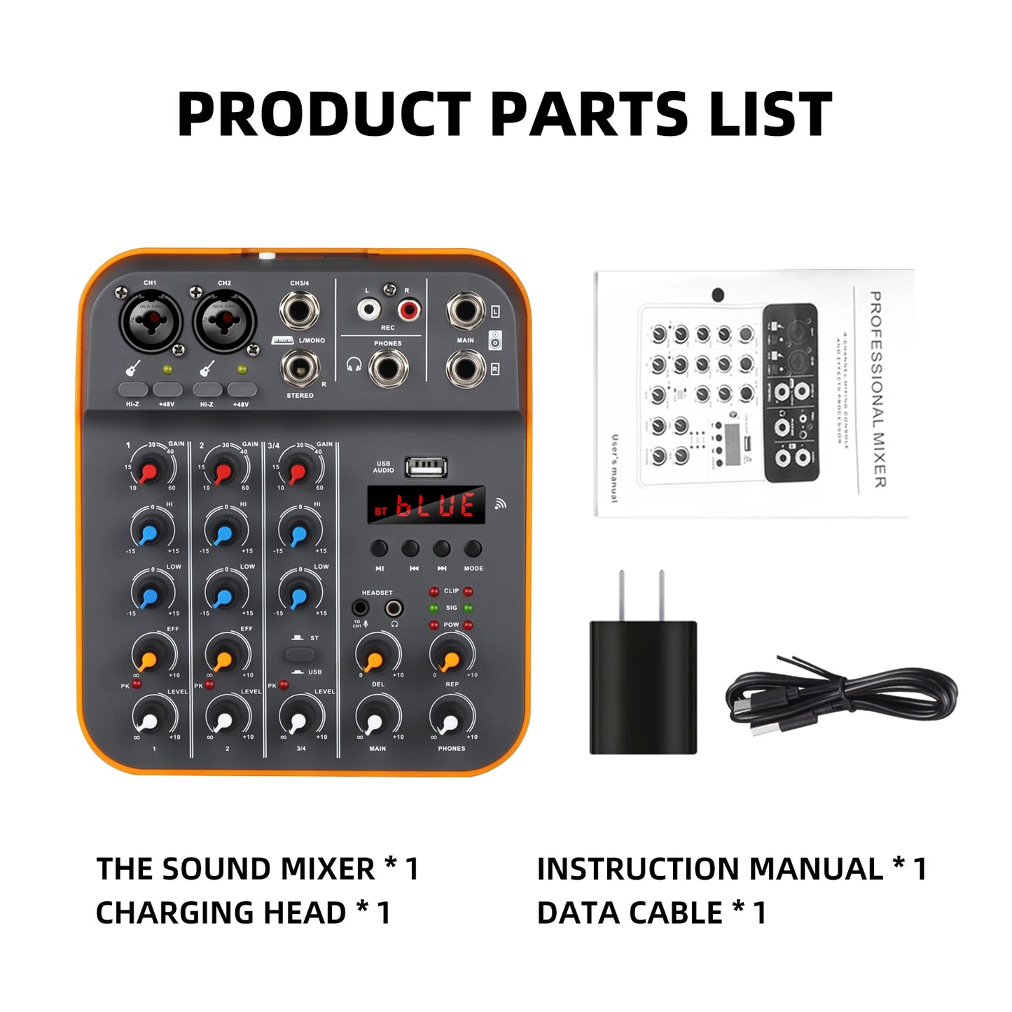 Studio Audio Mixer with 4-Channel Selectable Inputs, Built-in MP3 Player, 12KHz/80Hz EQ, +30dBu Max Output - Ideal for Live & Re