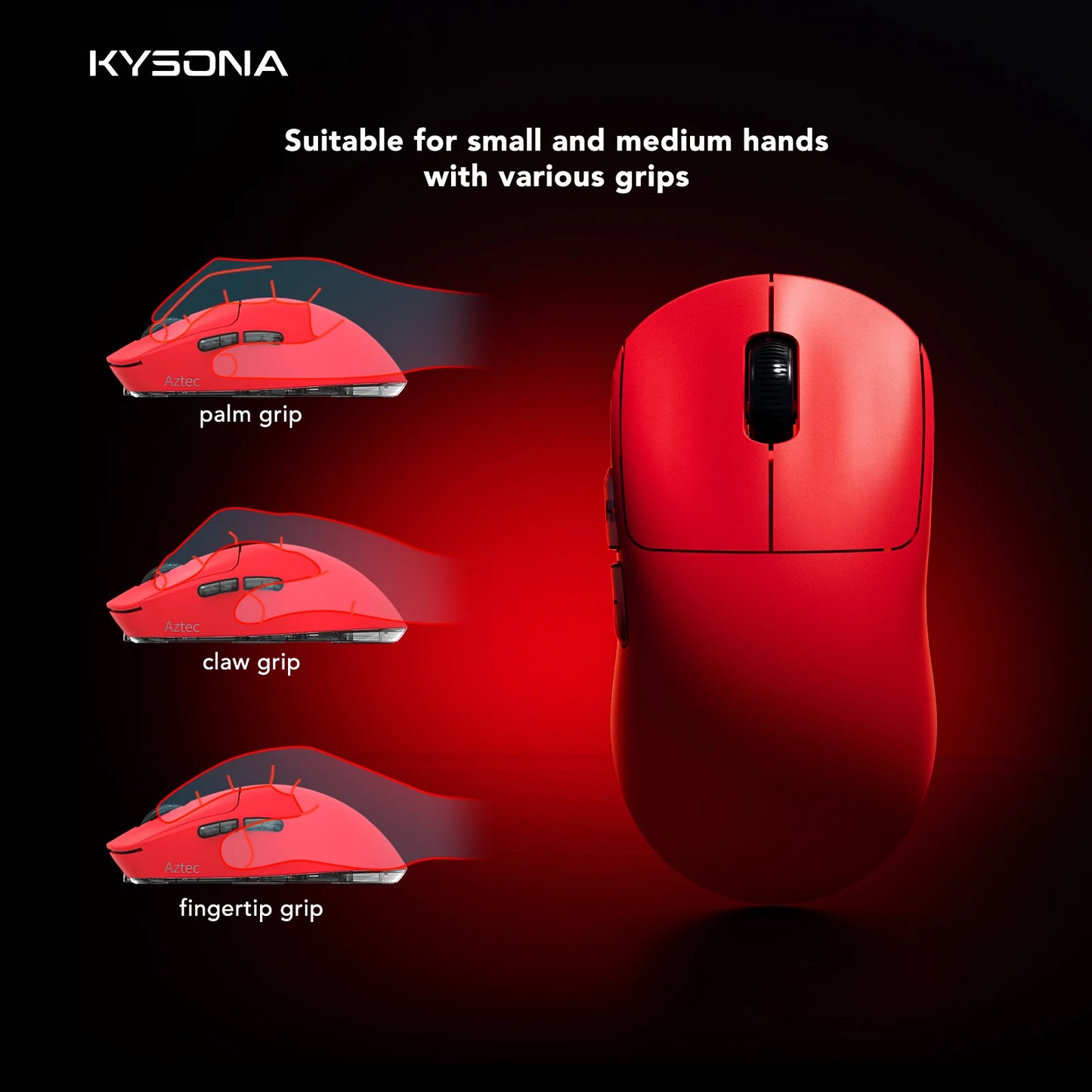 Kysona Aztec Red Gaming Mouse Wireless Mouse 55g PAW3395 Ultra-Light 26000DPI  Optical Computer Bluetooth Mice For Laptop PC
