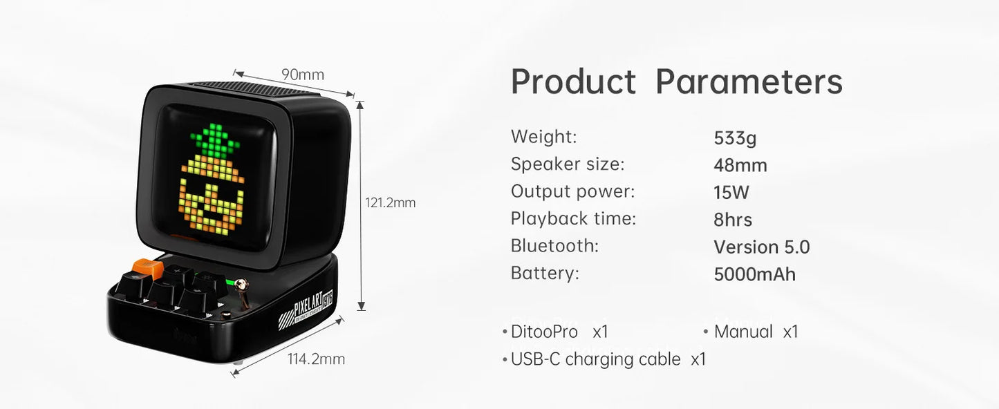 Divoom Ditoo-Pro  Pixel Art Bluetooth Portable black Speaker Alarm Clock DIY LED Display Board Cute Gift Home Light Decoration