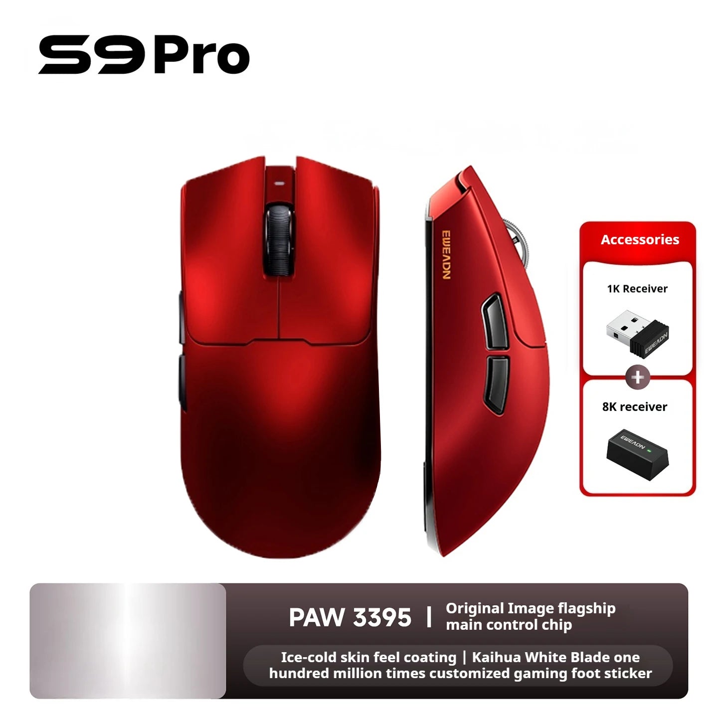 EWEADN S9 series Wireless Gaming Mouse,Tri-Mode,Lightweight Pro Design,High-Precision Sensor, Ergonomic, for Esports, PC/Office