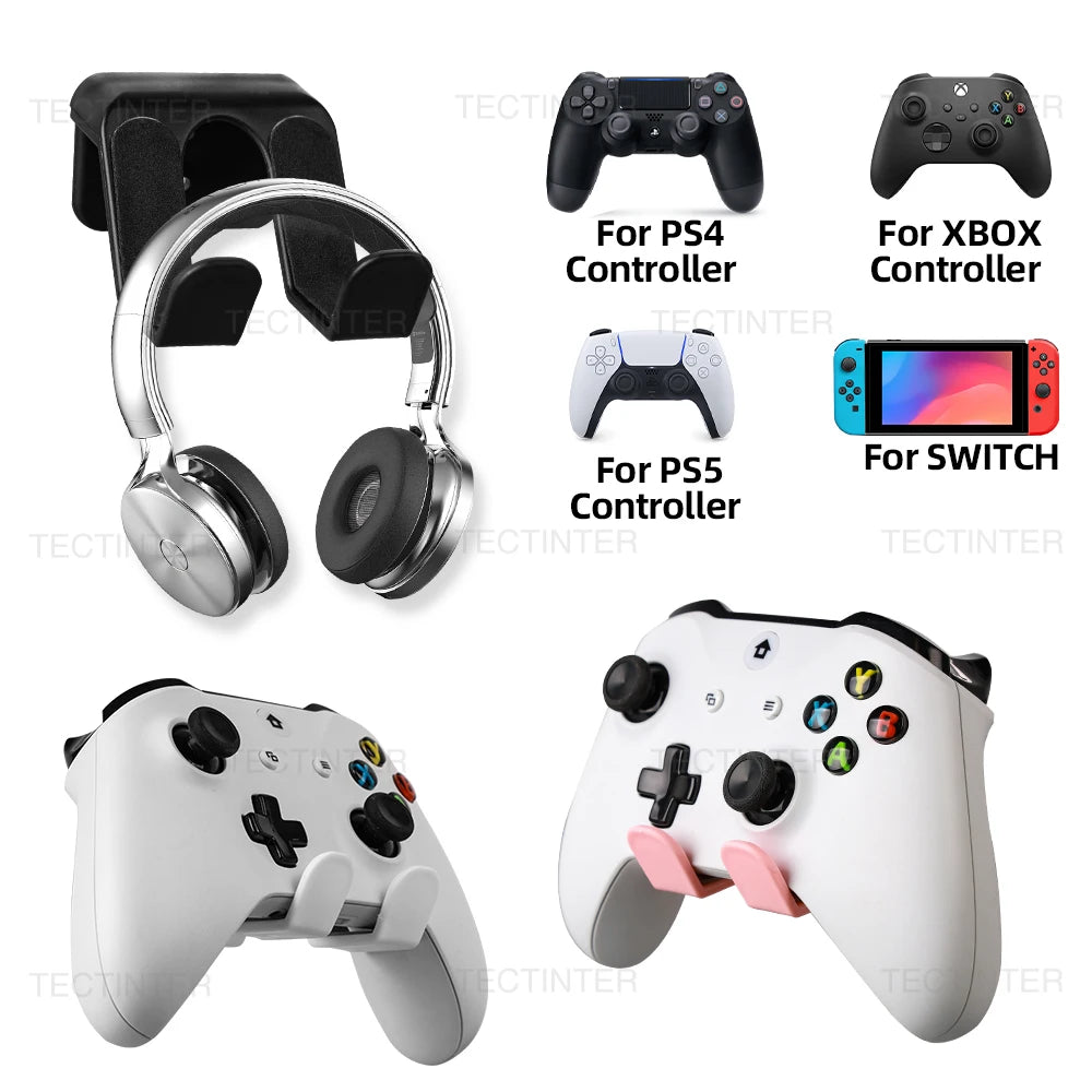 Wall Mount Rack Bracket For Switch Pro/PS5/PS4/Xbox One Game Controller Headphone Headset Stand Hanger Holder Gaming Accessories