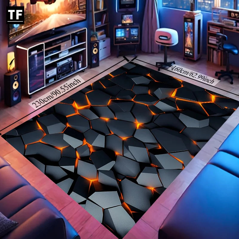 Cyberpunk Honeycomb Carpet, Cartoon Printed Game Mat, Large Gamer Decor, Fragmented Design, Non Slip Indoor Floor Rug