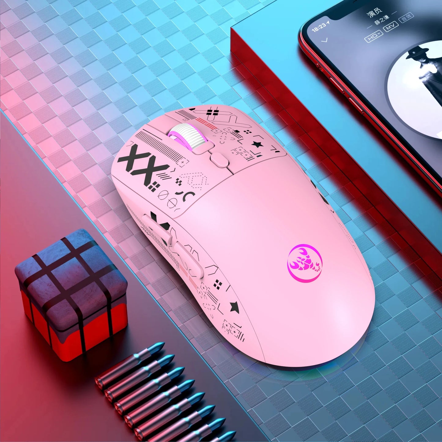 2025 New 3-Mode Wireless Gaming Mouse RGB Macro Ergonomic, 6 Programmable Buttons, Silent Click, Pink for PC/Laptop