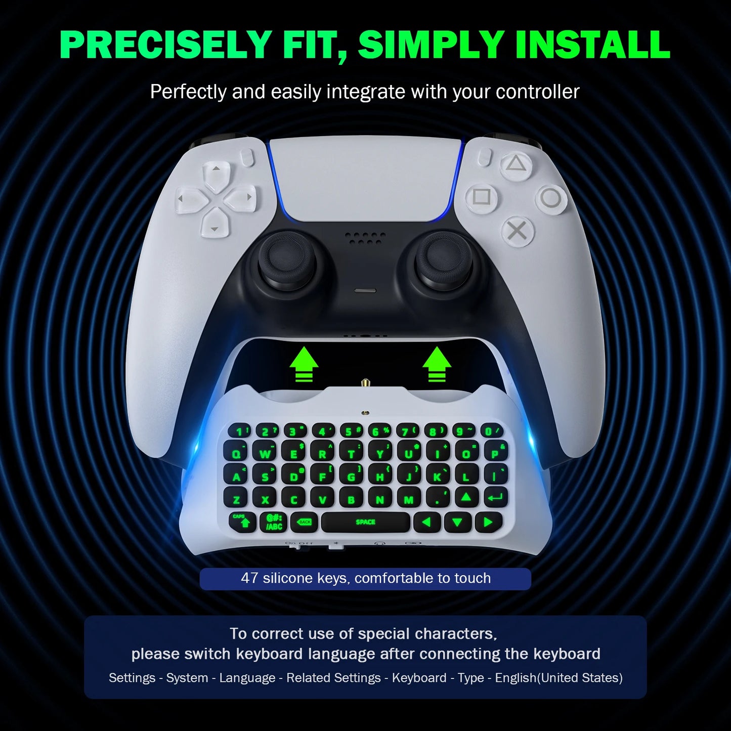 RGB Backlight Keyboard for PS5 Controller,Bluetooth Wireless Mini Gamepad Chatpad for Playstation 5 with Upgraded Speaker