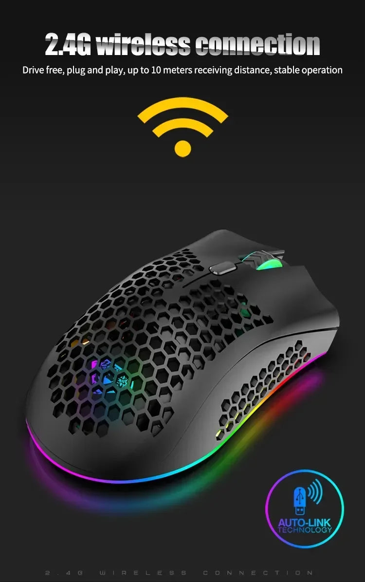 BM600 Wireless Mouse USB 2.4G Wireless RGB Optical Cellular Gaming Mouse Ergonomic Optical Honeycomb Office Wireless Mouse