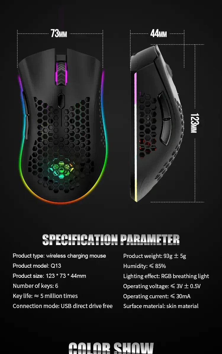 BM600 Wireless Mouse USB 2.4G Wireless RGB Optical Cellular Gaming Mouse Ergonomic Optical Honeycomb Office Wireless Mouse