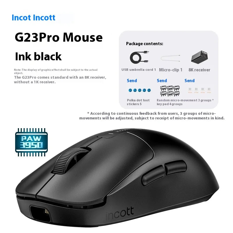 Incott G23 Pro Mouse G23 V2 Wireless Mouse 8K Incott G24 Hot Swap PAW3395 Sensor Gaming Mice Ergonomics Pc Gamer Custom Gift