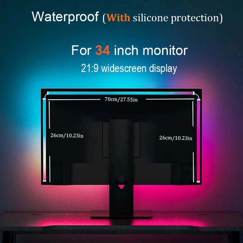 Smart Gaming Computer Monitor Screen SYNC Light Strip PC Backlight RGBIC Neon Lamp with Software Control Music SYNC Color Picker