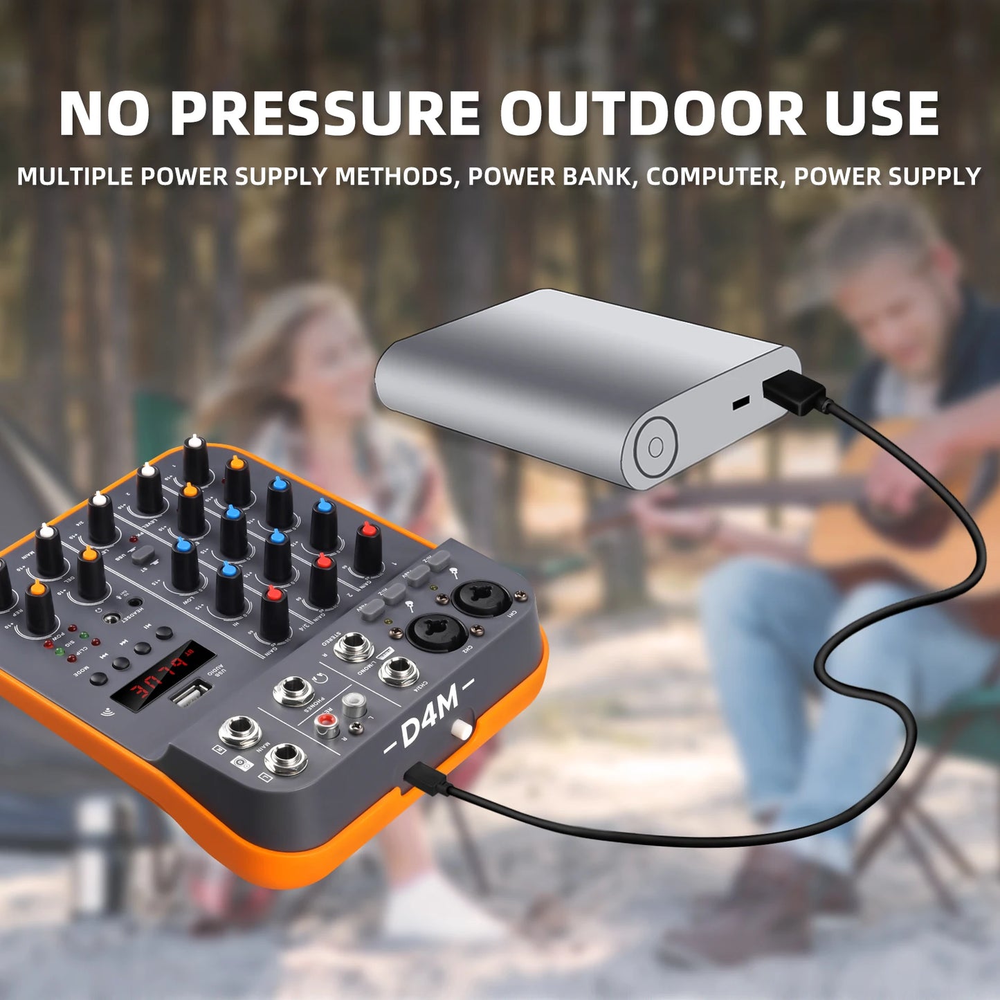 Studio Audio Mixer with 4-Channel Selectable Inputs, Built-in MP3 Player, 12KHz/80Hz EQ, +30dBu Max Output - Ideal for Live & Re