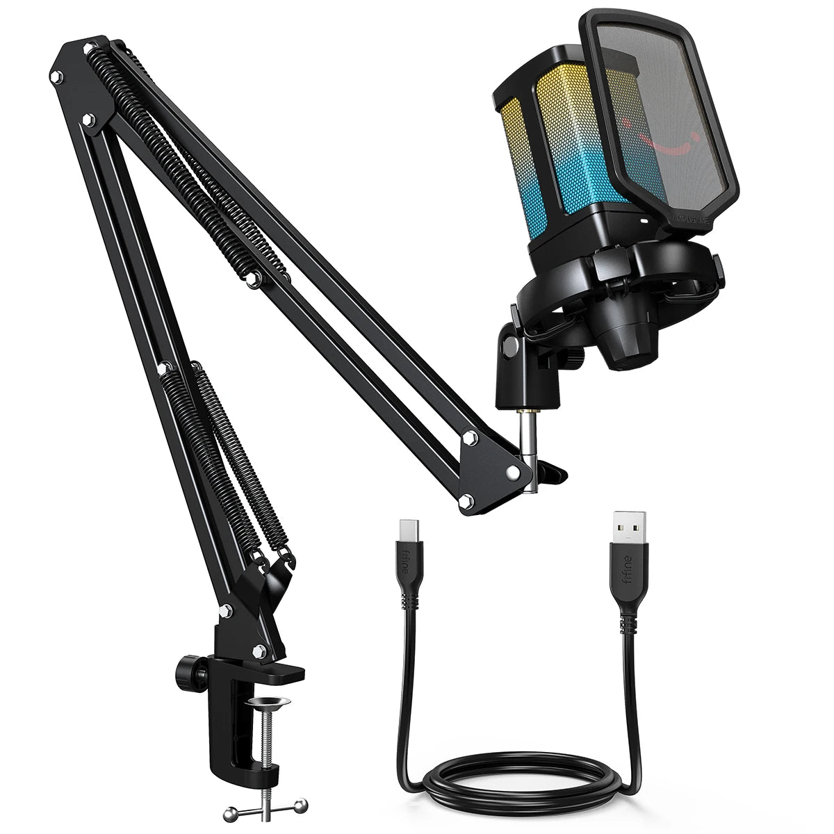 AmpliGame Gaming USB Microphone Set with Quick Mute,RGB Condenser Mic Kit with Vol Gain,Noise Reduction for Streaming,PC,PS5-Q6T