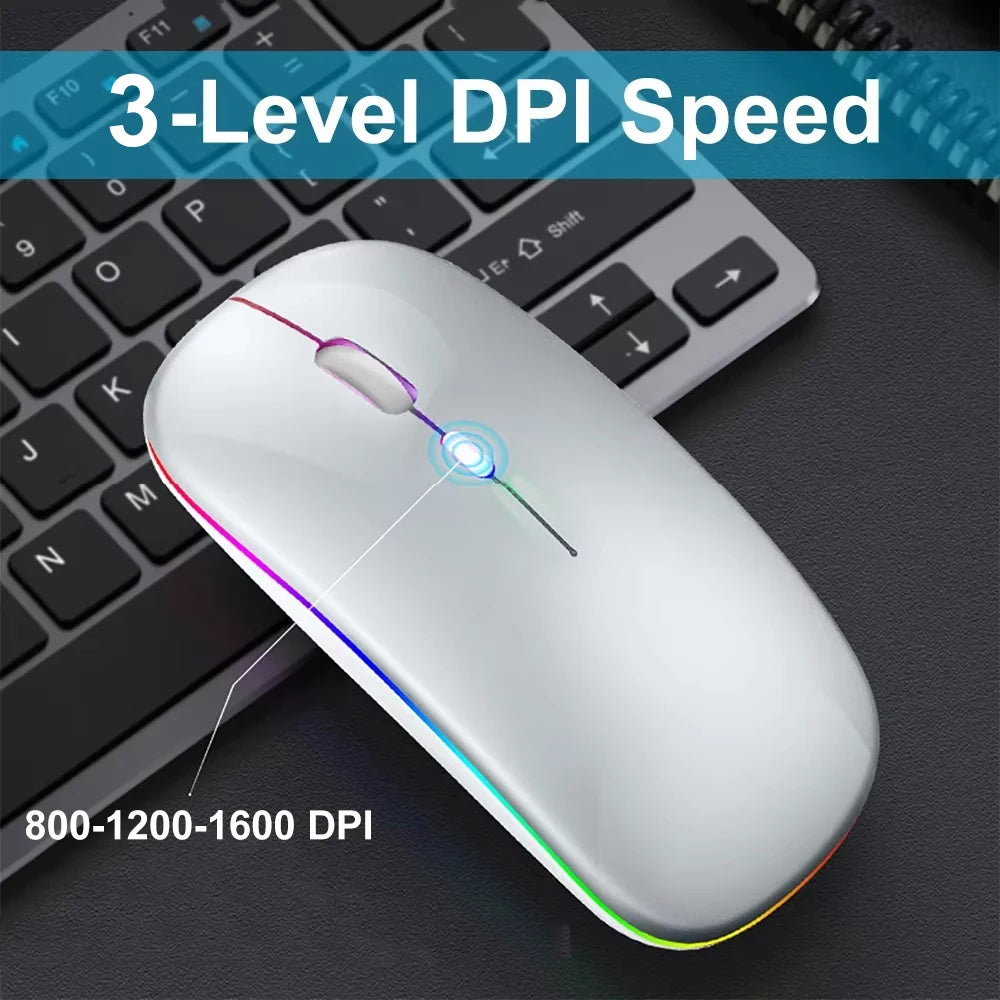 2.4G Wireless Mouse RGB Colorful Mouse Rechargeable Mouse Silent Mouse USB Gaming Mouse Mice 1600DPI for PC Laptop Macbook Pro