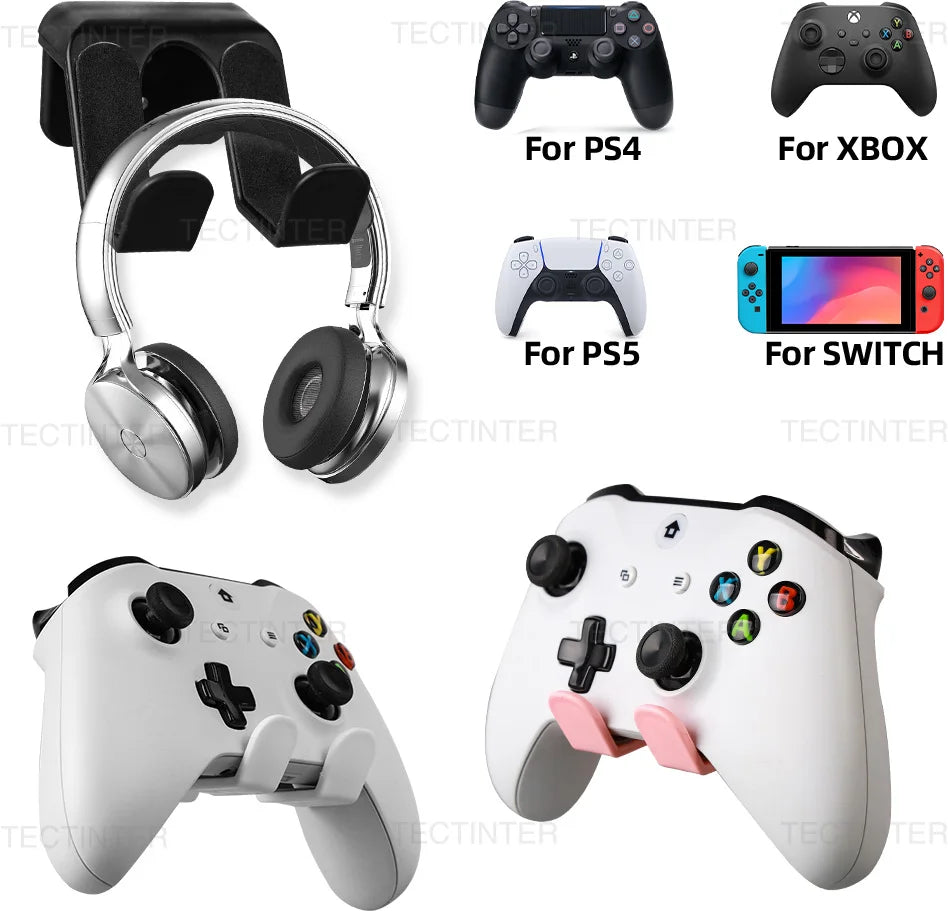 Wall Mount Rack Bracket For Switch Pro/PS5/PS4/Xbox One Game Controller Headphone Headset Stand Hanger Holder Gaming Accessories
