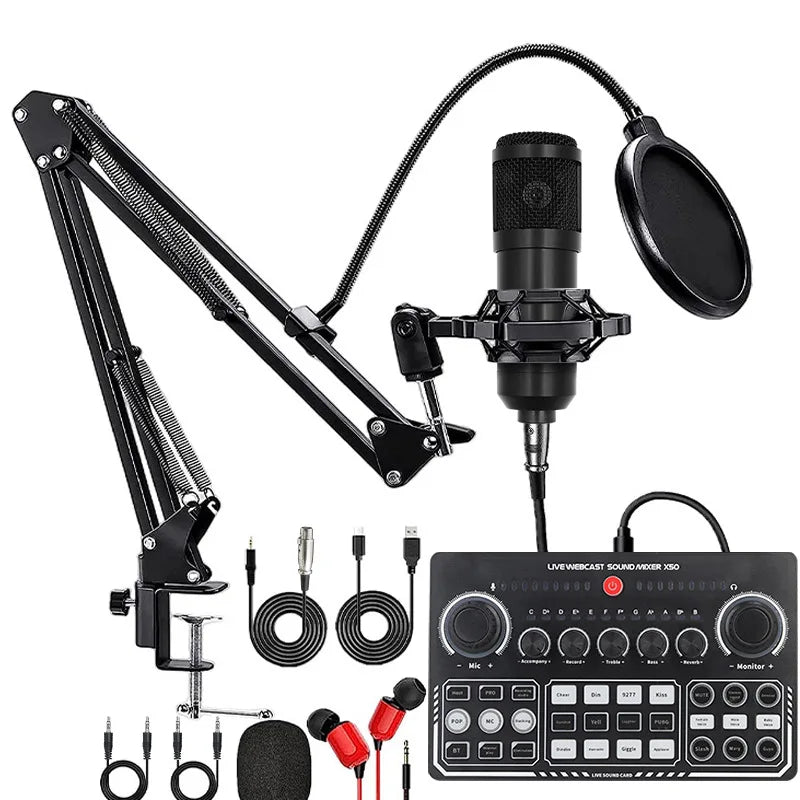 V8S sound card English podcast equipment set BM800 Condenser microphone F998 Karaoke Podcast Recording Live Stream for phones