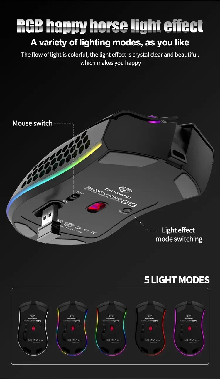 BM600 Wireless Mouse USB 2.4G Wireless RGB Optical Cellular Gaming Mouse Ergonomic Optical Honeycomb Office Wireless Mouse