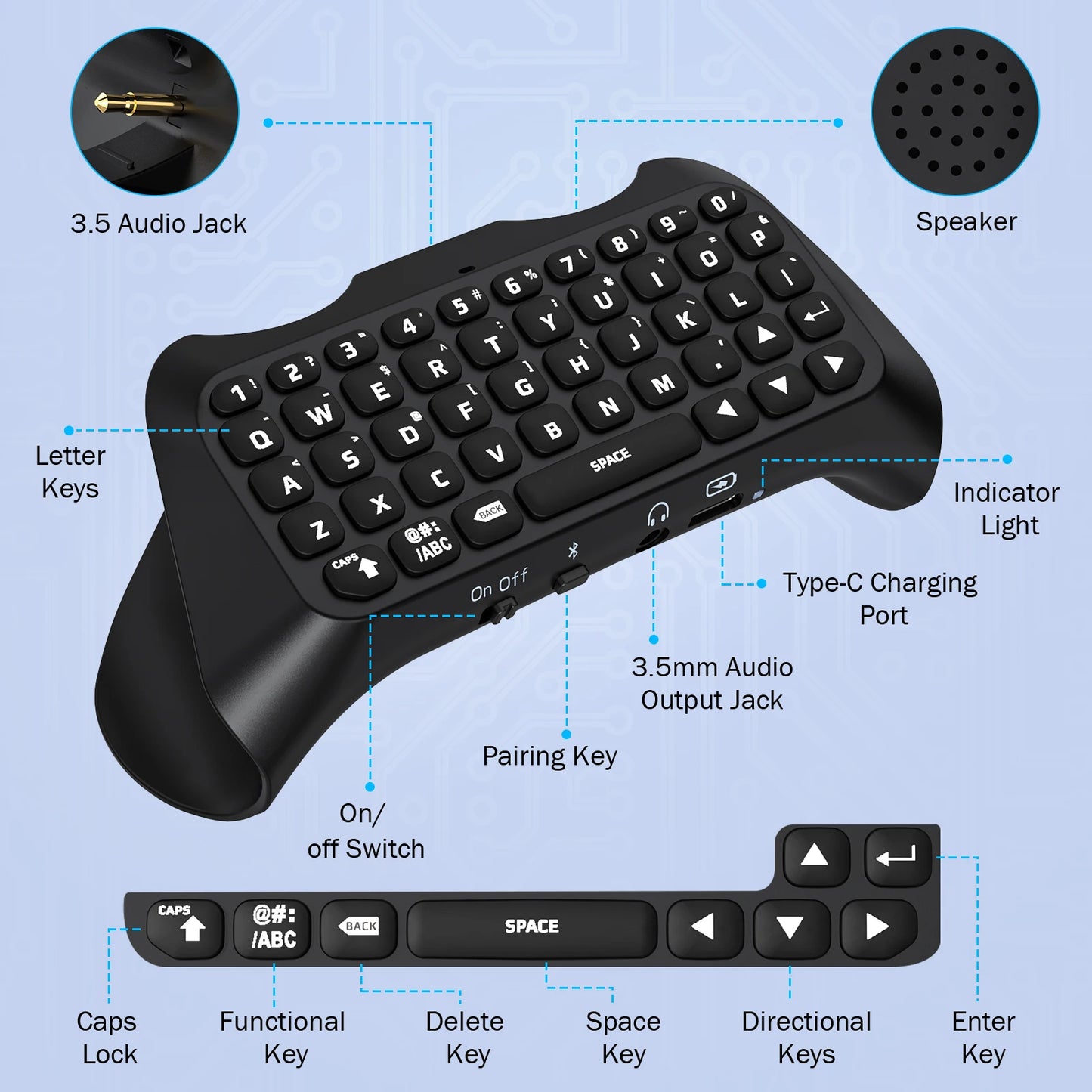 RGB Backlight Keyboard for PS5 Controller,Bluetooth Wireless Mini Gamepad Chatpad for Playstation 5 with Upgraded Speaker