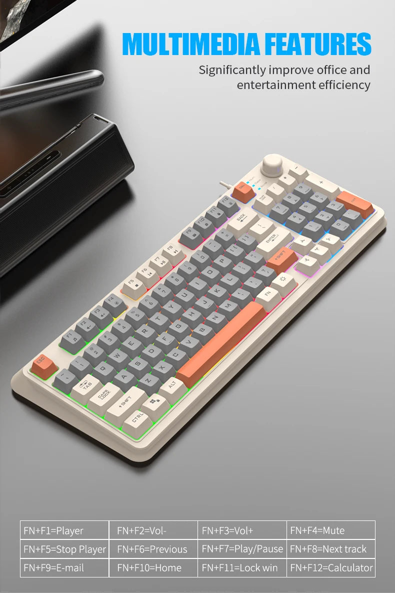 K82 Gaming Gaming Keyboard Glows Wired USB Desktop PC/Notebook Available 19-key punchless knob to adjust volume