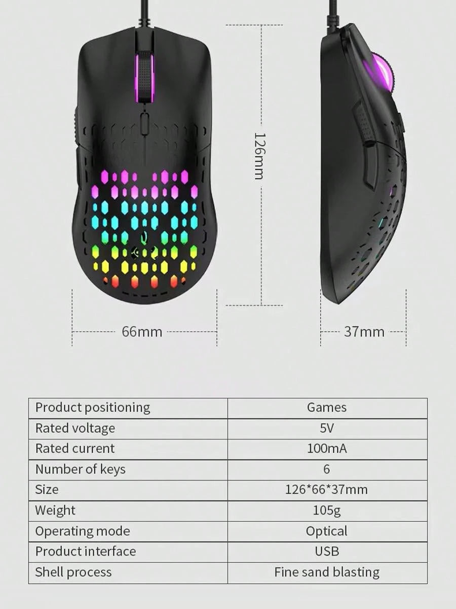 RAIKU G701 Wired 6 Keys Mouse Colorful Lighting Gaming and Office For Microsoft Windows and Apple IOS System