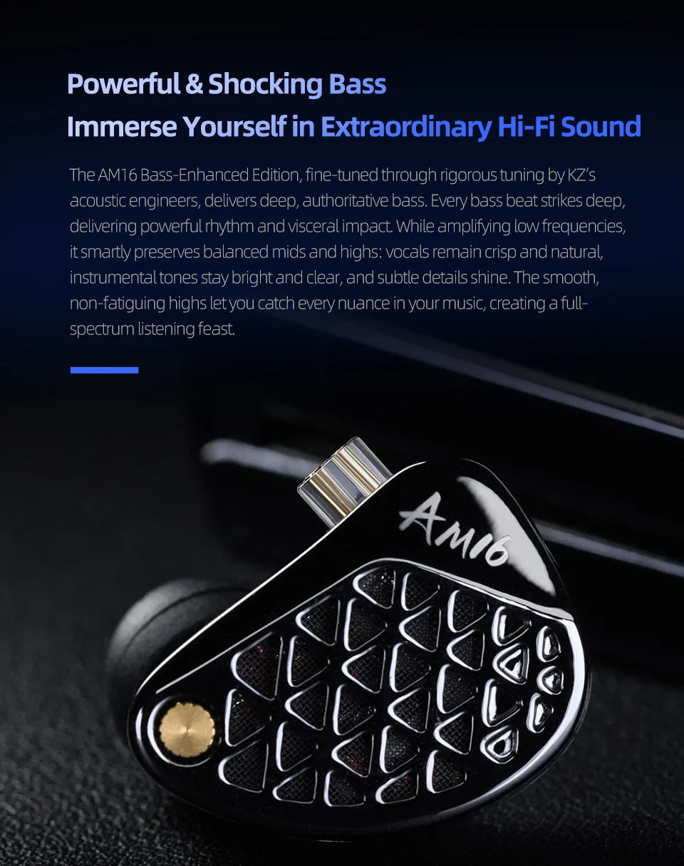 KZ AM16 wired in-ear headphones 16ba balanced armature high fidelity monitor bass noise cancelling headphones sport headphones