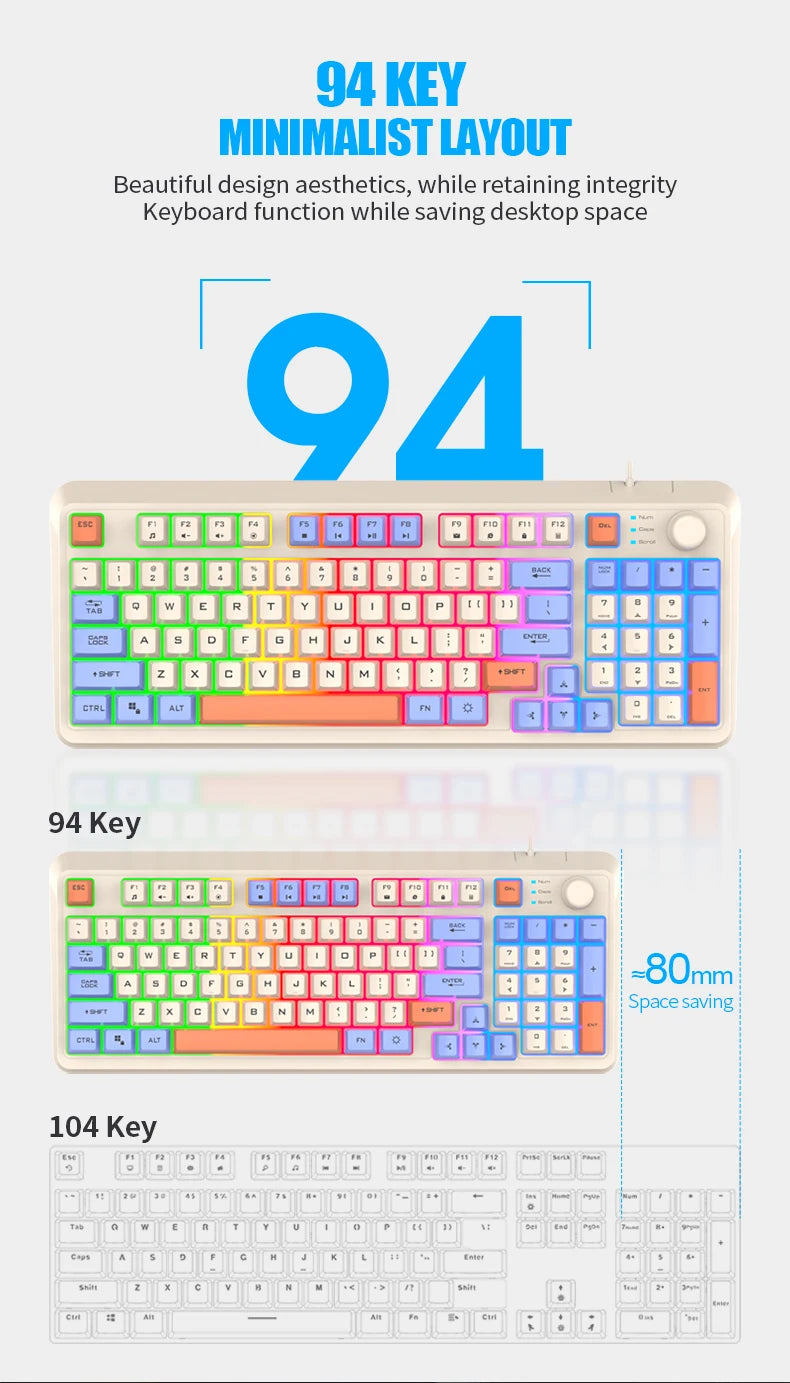 K82 Gaming Gaming Keyboard Glows Wired USB Desktop PC/Notebook Available 19-key punchless knob to adjust volume