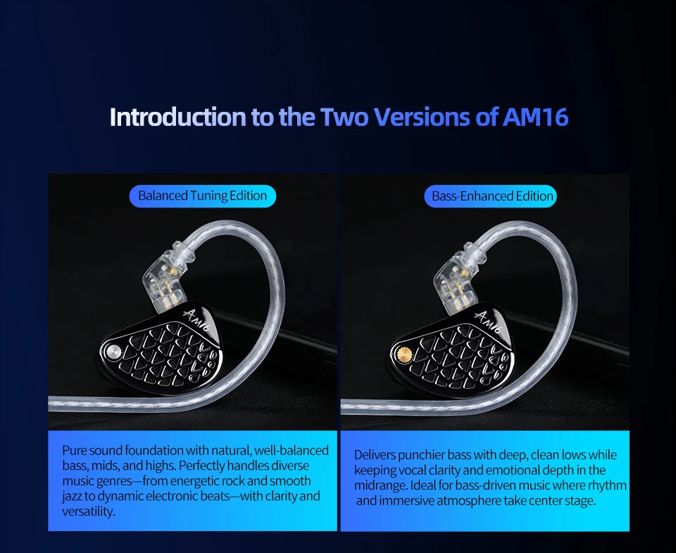 KZ AM16 wired in-ear headphones 16ba balanced armature high fidelity monitor bass noise cancelling headphones sport headphones