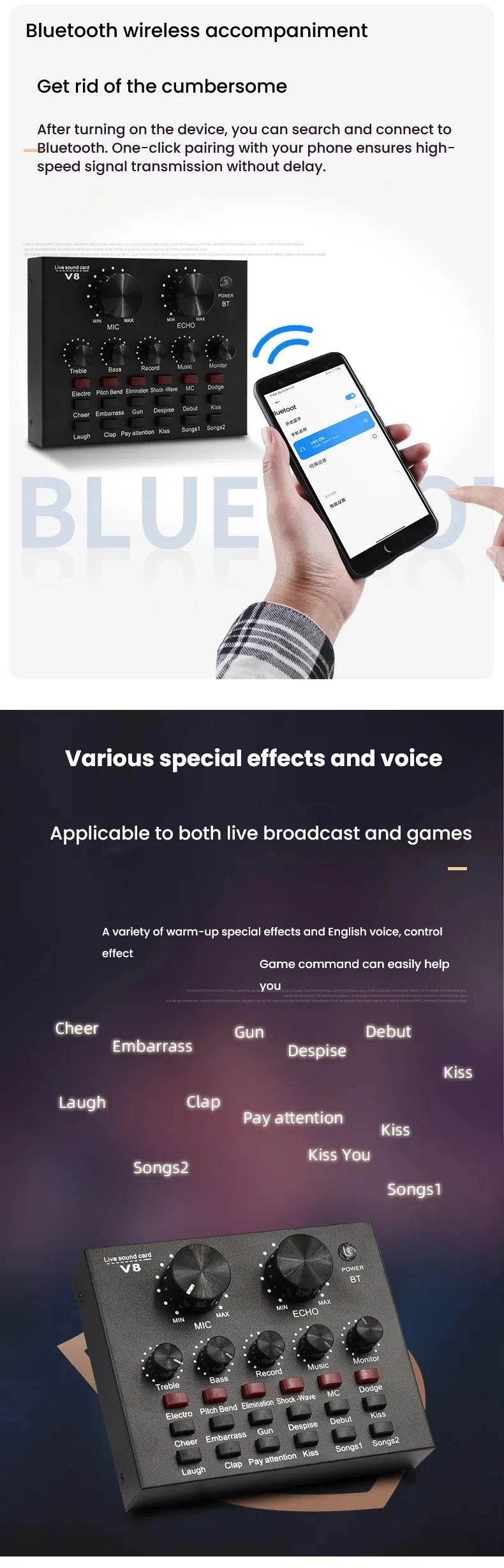V8S sound card English podcast equipment set BM800 Condenser microphone F998 Karaoke Podcast Recording Live Stream for phones