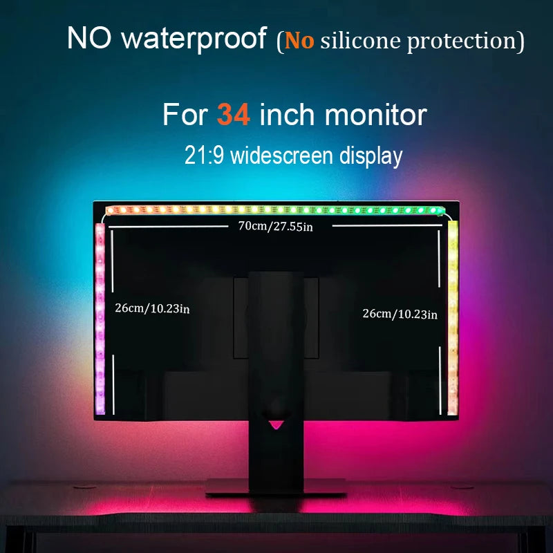 Smart Gaming Computer Monitor Screen SYNC Light Strip PC Backlight RGBIC Neon Lamp with Software Control Music SYNC Color Picker