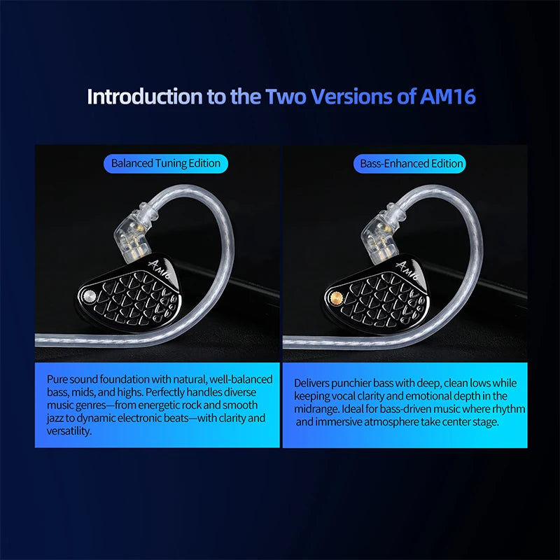 KZ AM16 wired in-ear headphones 16ba balanced armature high fidelity monitor bass noise cancelling headphones sport headphones