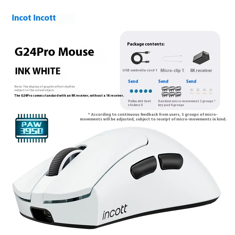 Incott G23 Pro Mouse G23 V2 Wireless Mouse 8K Incott G24 Hot Swap PAW3395 Sensor Gaming Mice Ergonomics Pc Gamer Custom Gift