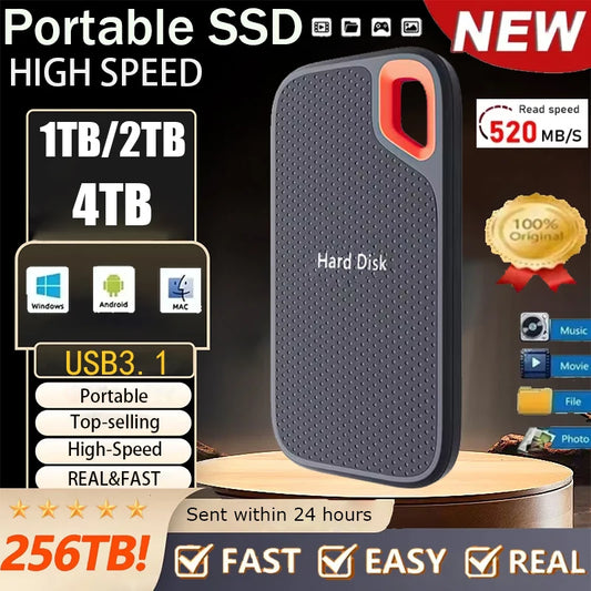 Original SSD 256TB high-speed external hard drive 4TB hard drive USB 3.1 Type-COriginal Storage Device for Laptop/mac/PC/Phone