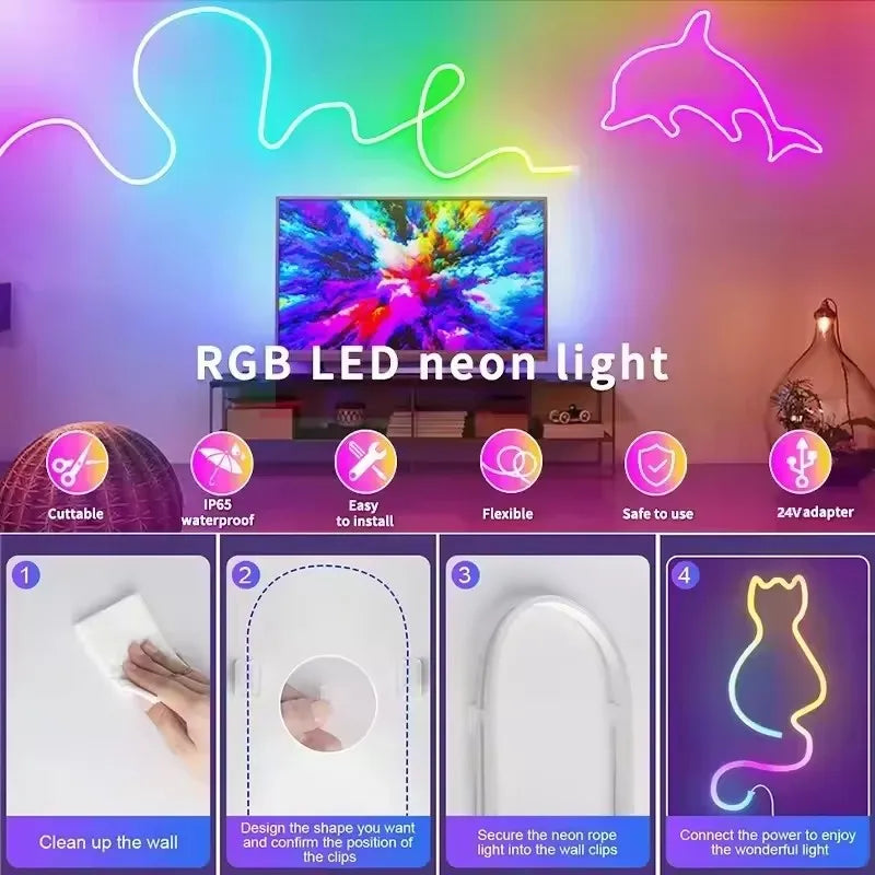 Dc 24V Rgb Ic Neon Led Lights Strip Waterproof Bluetooth App Remote Control Led Room Light 5M 10M 15M 20M Led Ribbon Rgb Tape