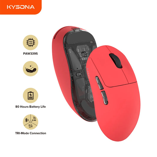 Kysona Aztec Red Gaming Mouse Wireless Mouse 55g PAW3395 Ultra-Light 26000DPI  Optical Computer Bluetooth Mice For Laptop PC