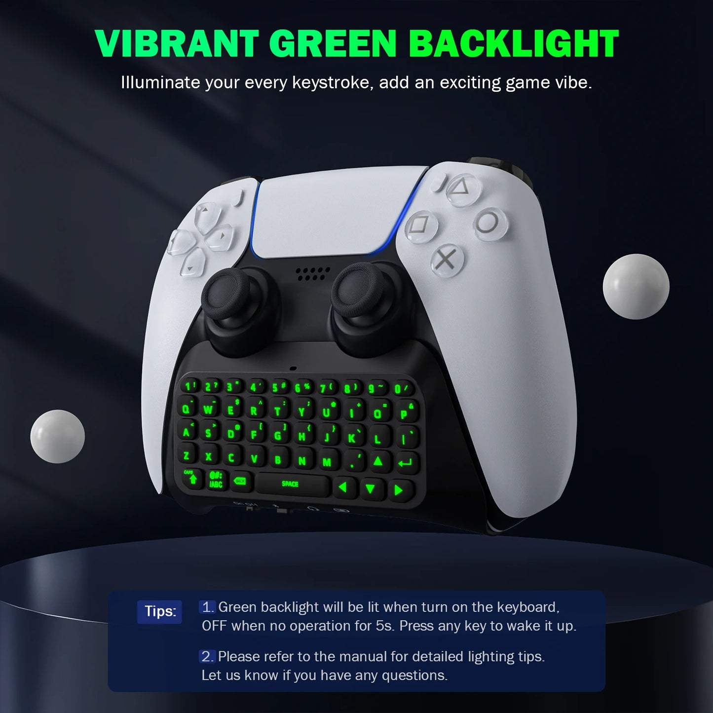 RGB Backlight Keyboard for PS5 Controller,Bluetooth Wireless Mini Gamepad Chatpad for Playstation 5 with Upgraded Speaker