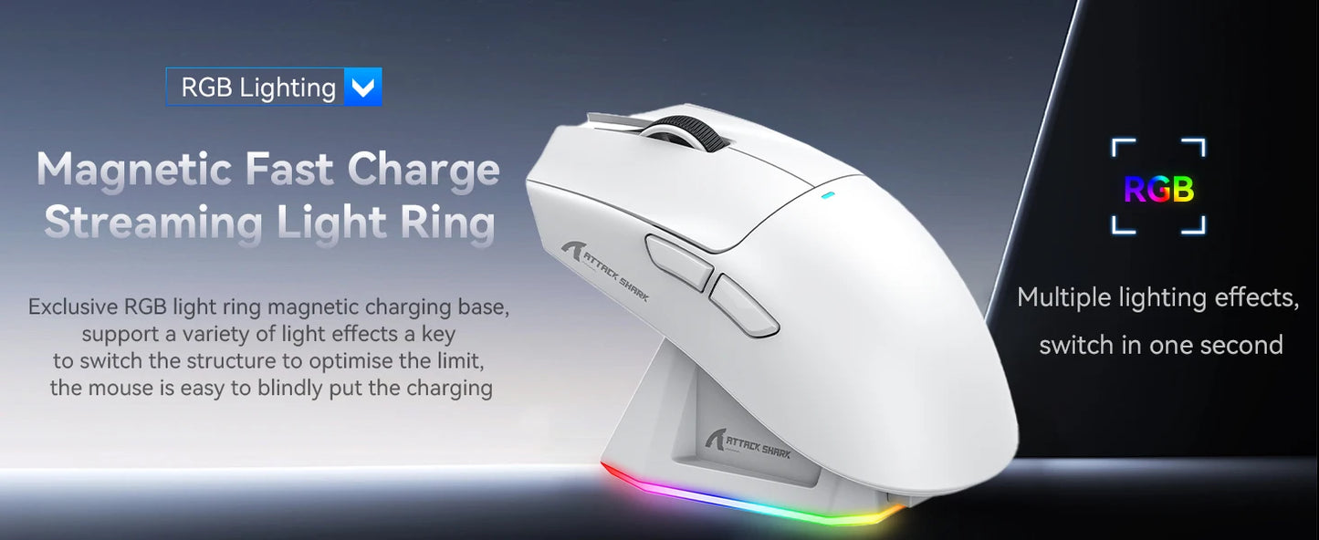 Attack Shark X11 Tri-mode Gaming Mouse with Magnetic Charging Dock, PixArt PAW3311 Sensor, 22K DPI, BT/2.4Ghz/Wired, for PC/MAC