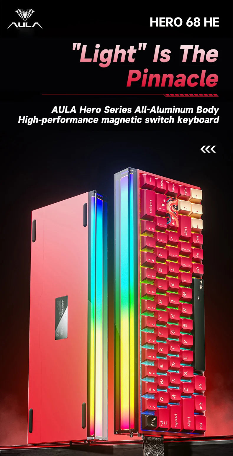 AULA HERO68 HE Ultra/pro Magnetic Switch Gaming Keyboard Full CNC Aluminum Case Rapid Trigger 8kHz Rate of Return RGB