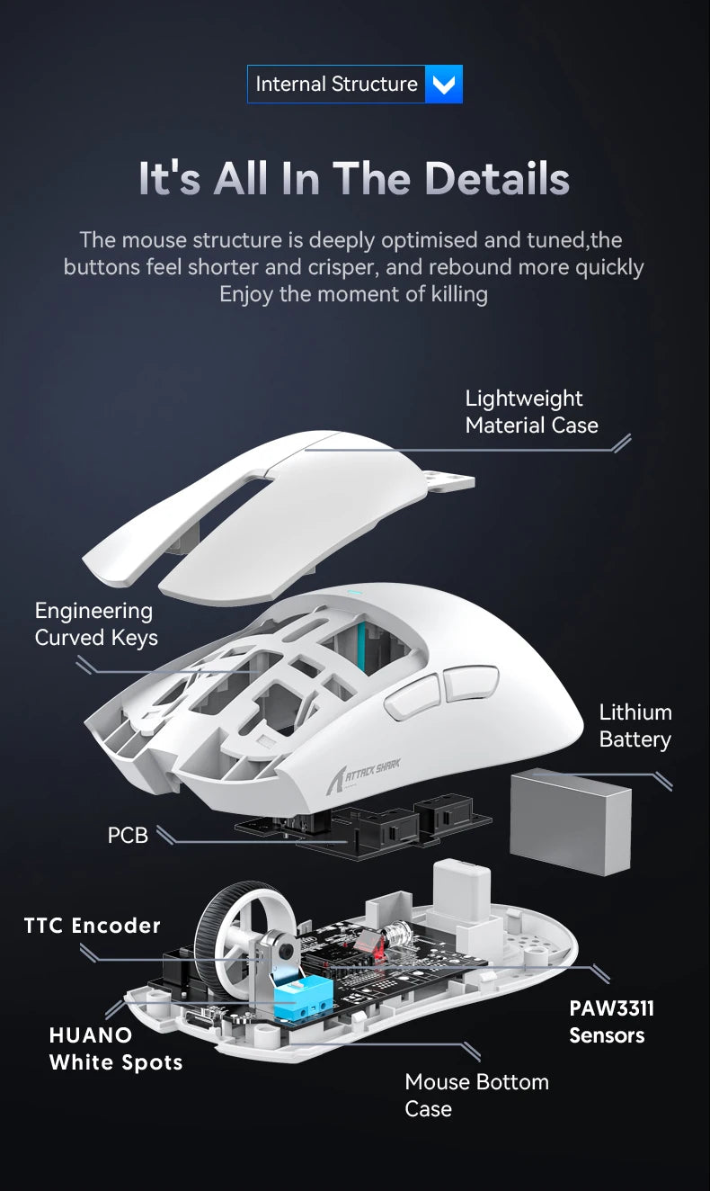 Attack Shark X11 Black Bluetooth Wireless Mouse Three Mode 2.4G PAW3311  RGB  PC Magnetic charging dock ,Gaming E-sports Mouse