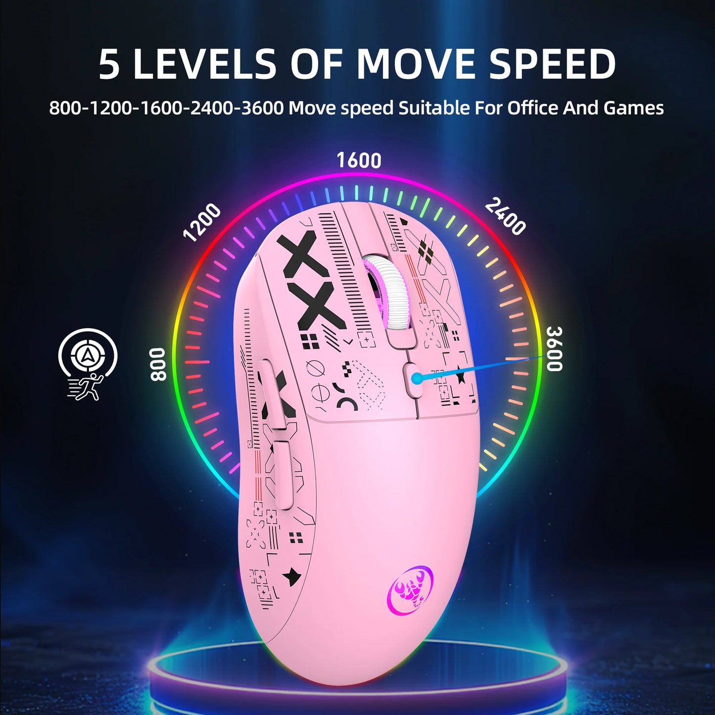 2025 New 3-Mode Wireless Gaming Mouse RGB Macro Ergonomic, 6 Programmable Buttons, Silent Click, Pink for PC/Laptop