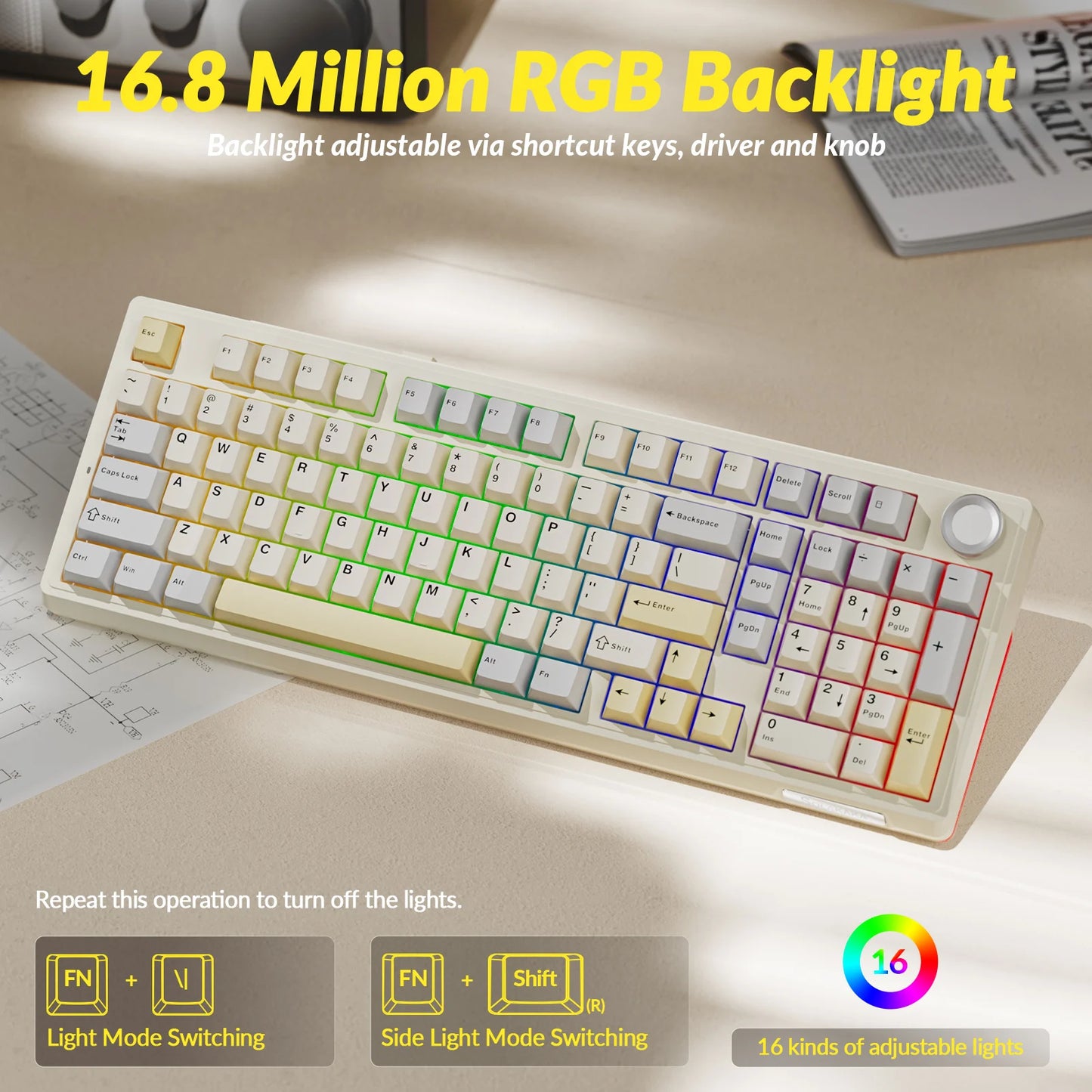 SOLAKAKA Ki99 Pro Bluetooth Wireless Keyboard 99 Keys Tri-mode Gasket Hot Swap RGB Customized Creamy Gaming Keyboard 10000mAh