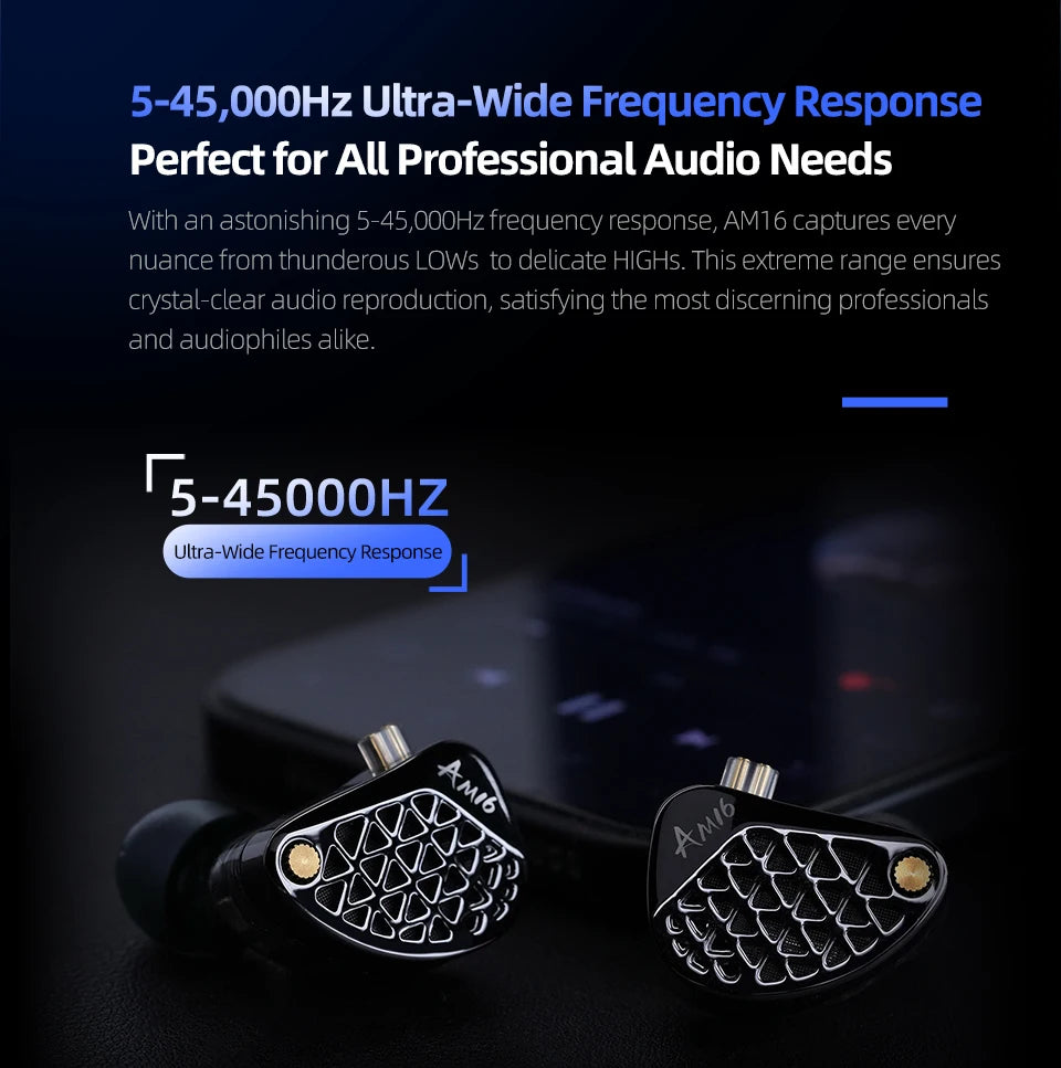 KZ AM16 wired in-ear headphones 16ba balanced armature high fidelity monitor bass noise cancelling headphones sport headphones