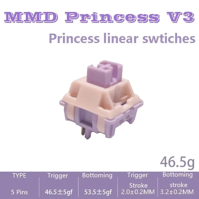 MMD Princess Switch V3 V4 Linear Tactile HIFI Sound Hot Swap Kits Switches Mechanical Keyboard Gaming Switches DIY Lubricated