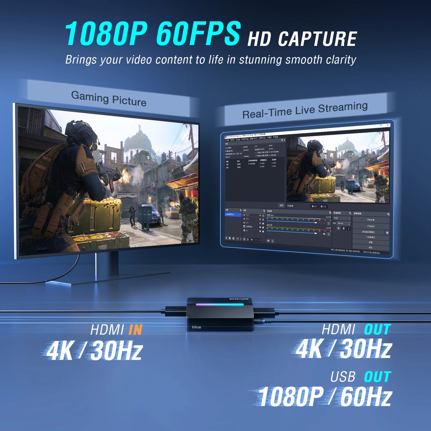 FIFINE 4K HDMI Video Capture Card for Live Streaming & Gaming, Compatible with PS5/PS4/Xbox/Switch/PC/Mac, Low Latency - V3