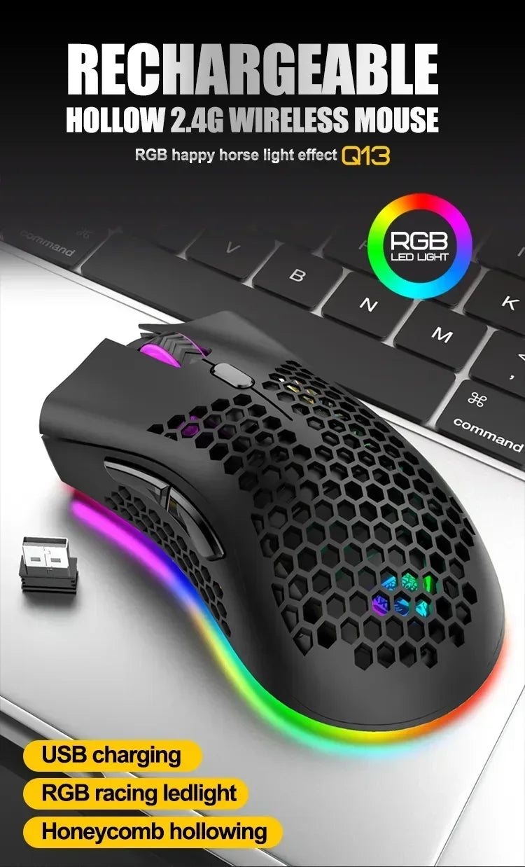 BM600 Wireless Mouse USB 2.4G Wireless RGB Optical Cellular Gaming Mouse Ergonomic Optical Honeycomb Office Wireless Mouse